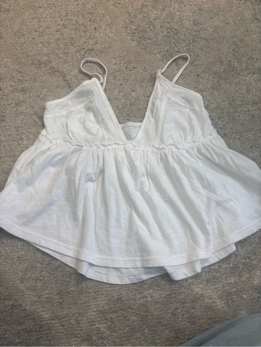 aerie White V-Neck Spaghetti Strap Peplum Cami